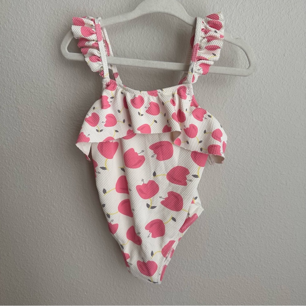 Zara Pink and White Ruffled Swimsuit